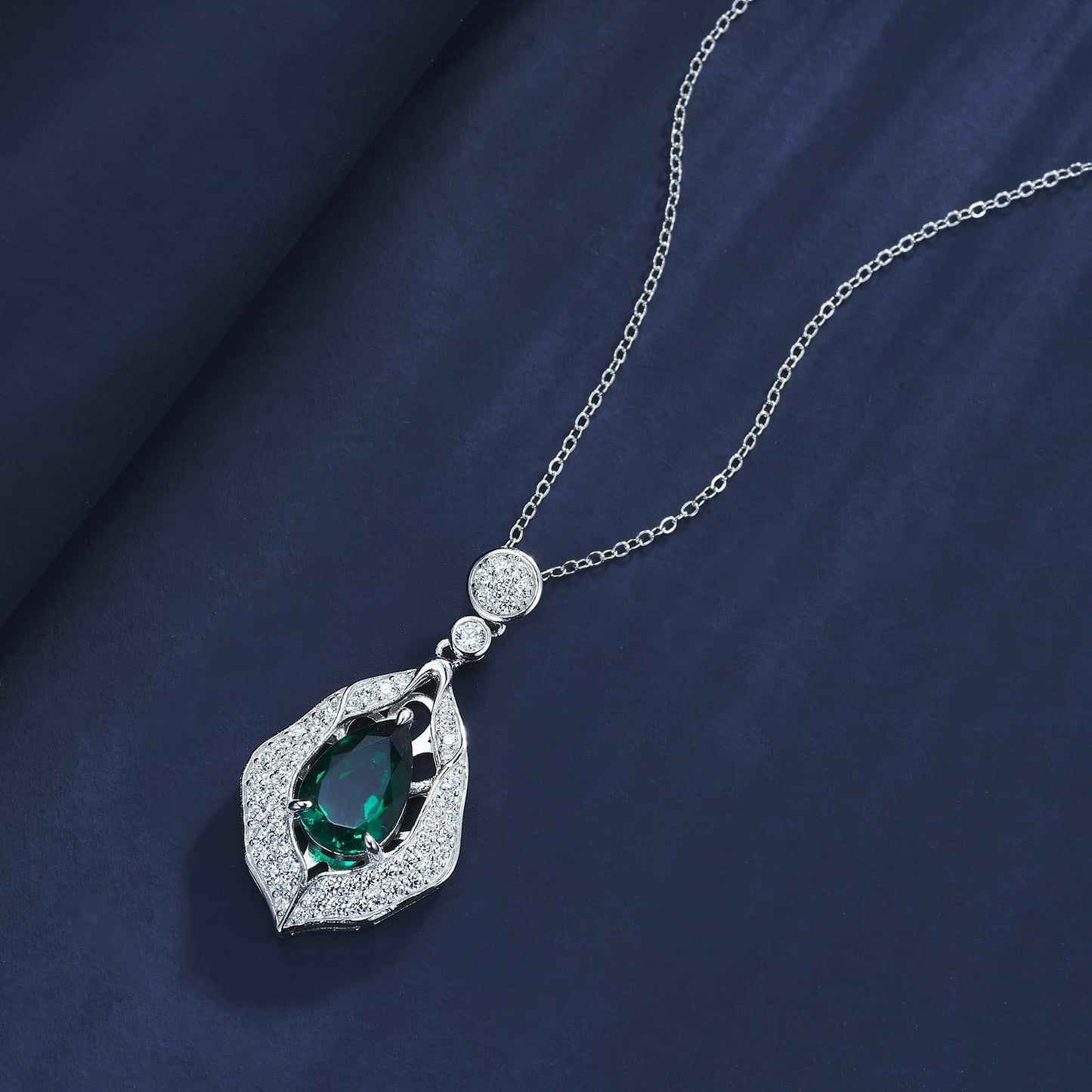 8*12mm 2.8Ct Shaped Lab Emerald Necklace | Rhodium-Plated S925 Silver, Custom Available