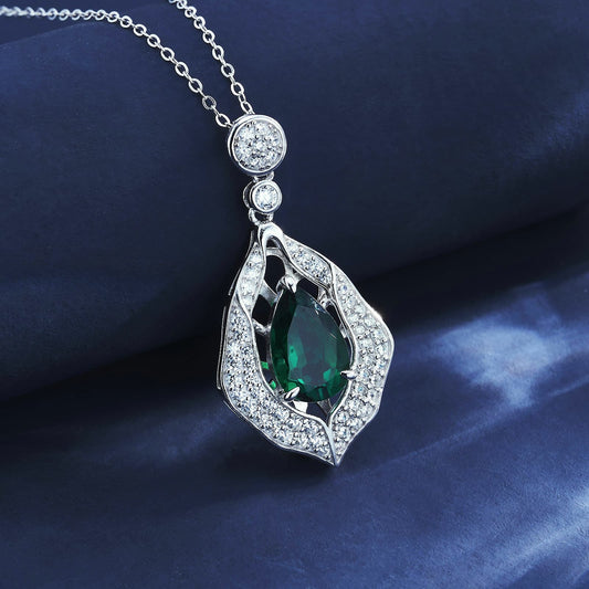 8*12mm 2.8Ct Shaped Lab Emerald Necklace | Rhodium-Plated S925 Silver, Custom Available