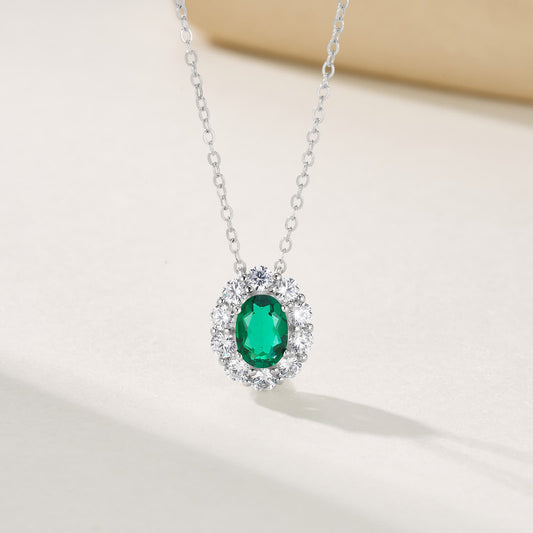 0.8 Ct Oval Lab Emerald Necklace | Rhodium-Plated S925 Silver, Custom Available