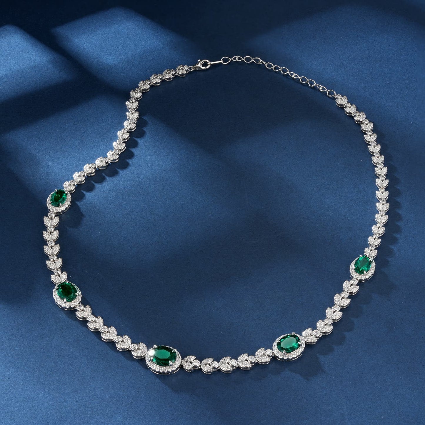 7.44 Ct Oval Lab Emerald Necklace | Rhodium-Plated S925 Silver, Custom Available