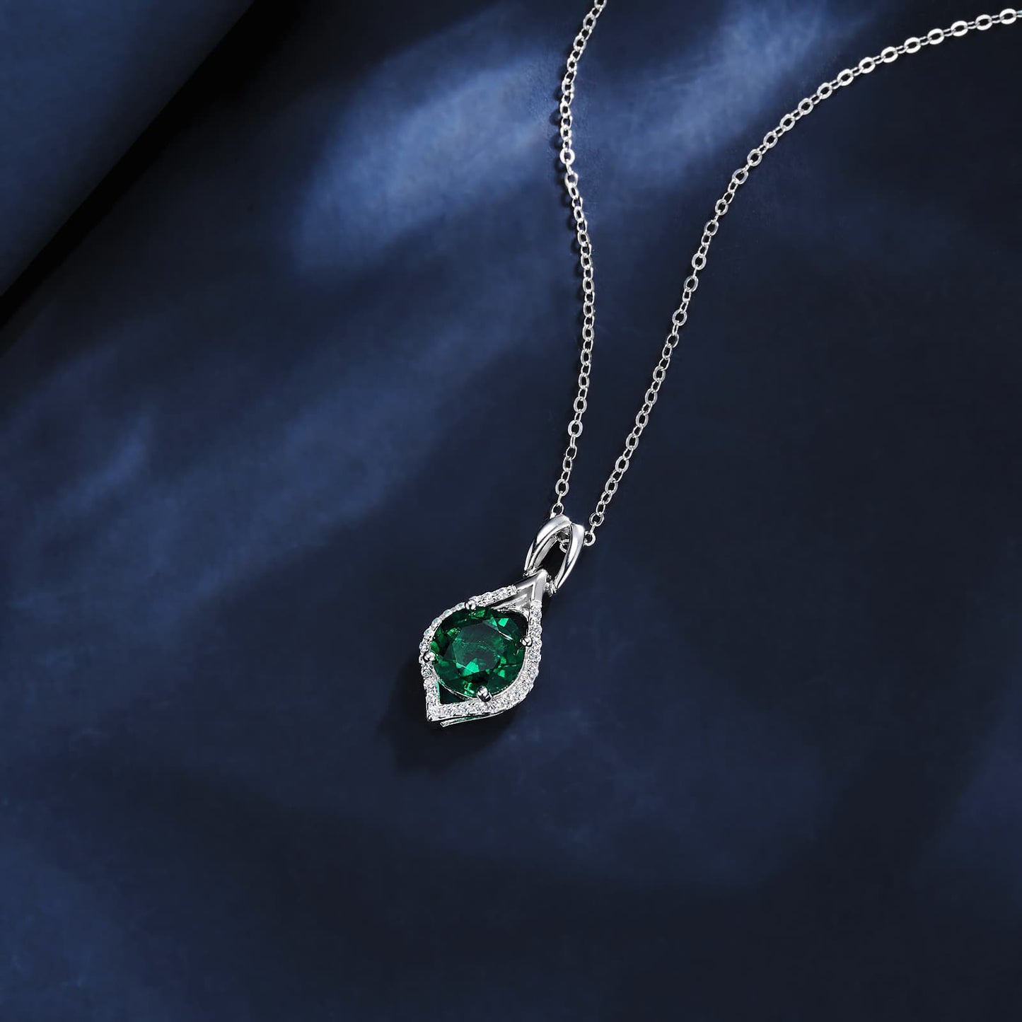 8*8MM 2.3 Ct Round Lab Emerald Necklace | Rhodium-Plated S925 Silver, Custom Available