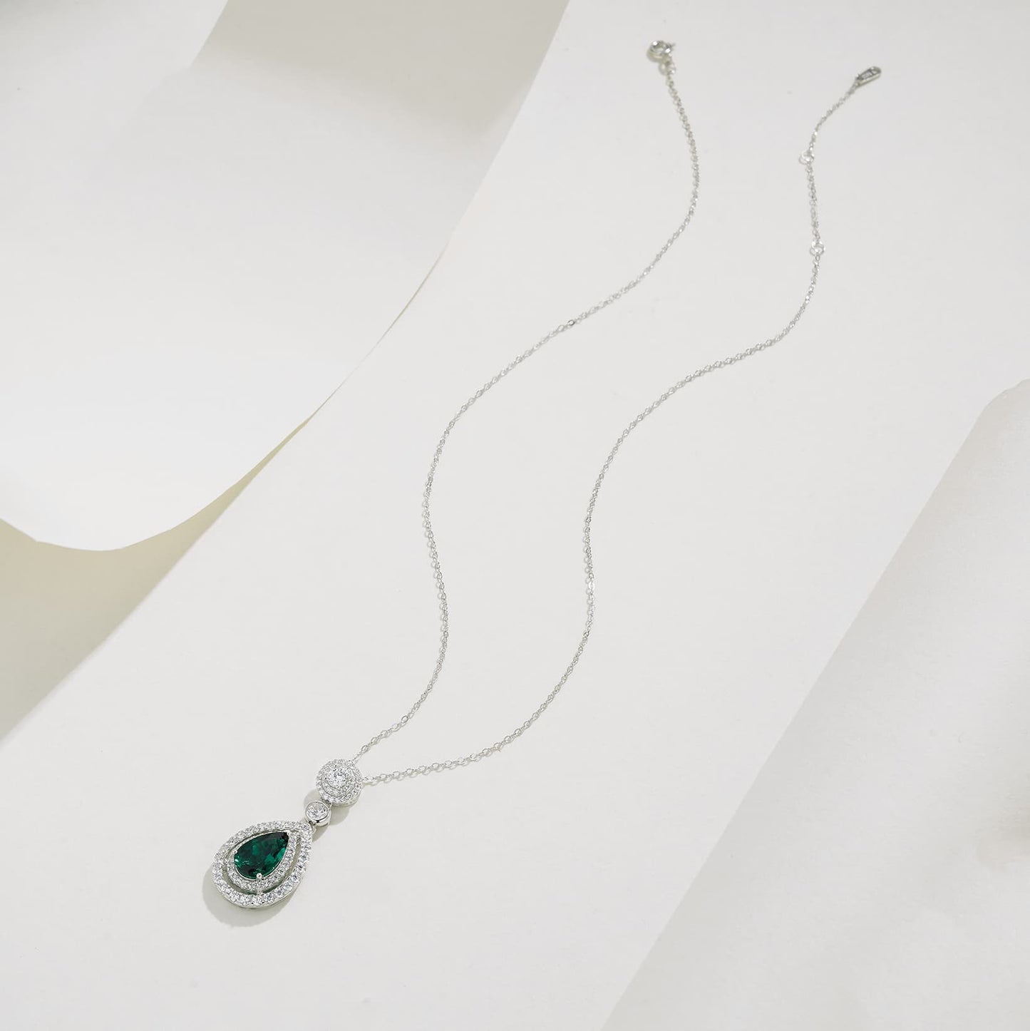 7*11 mm 1.73 Ct Pear Shaped Lab Emerald Necklace | Rhodium-Plated S925 Silver, Custom Available