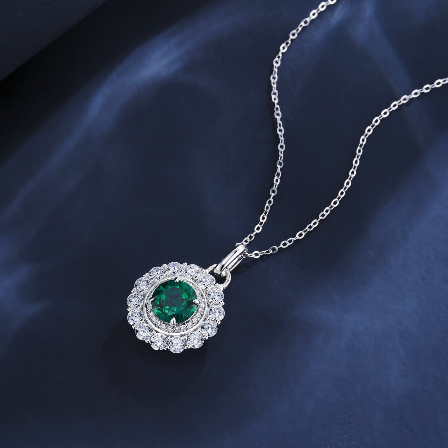 8*8MM 1.8Ct Round Lab Emerald Necklace | Rhodium-Plated S925 Silver, Custom Available