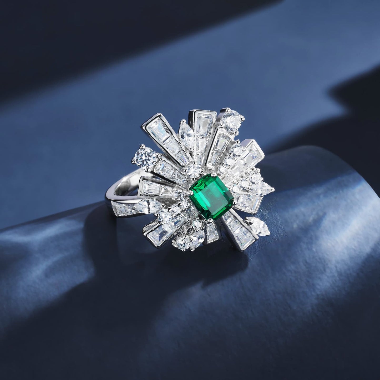 4*5mm Rectangle Lab Emerald Ring | Rhodium-Plated S925 Silver, Custom Available