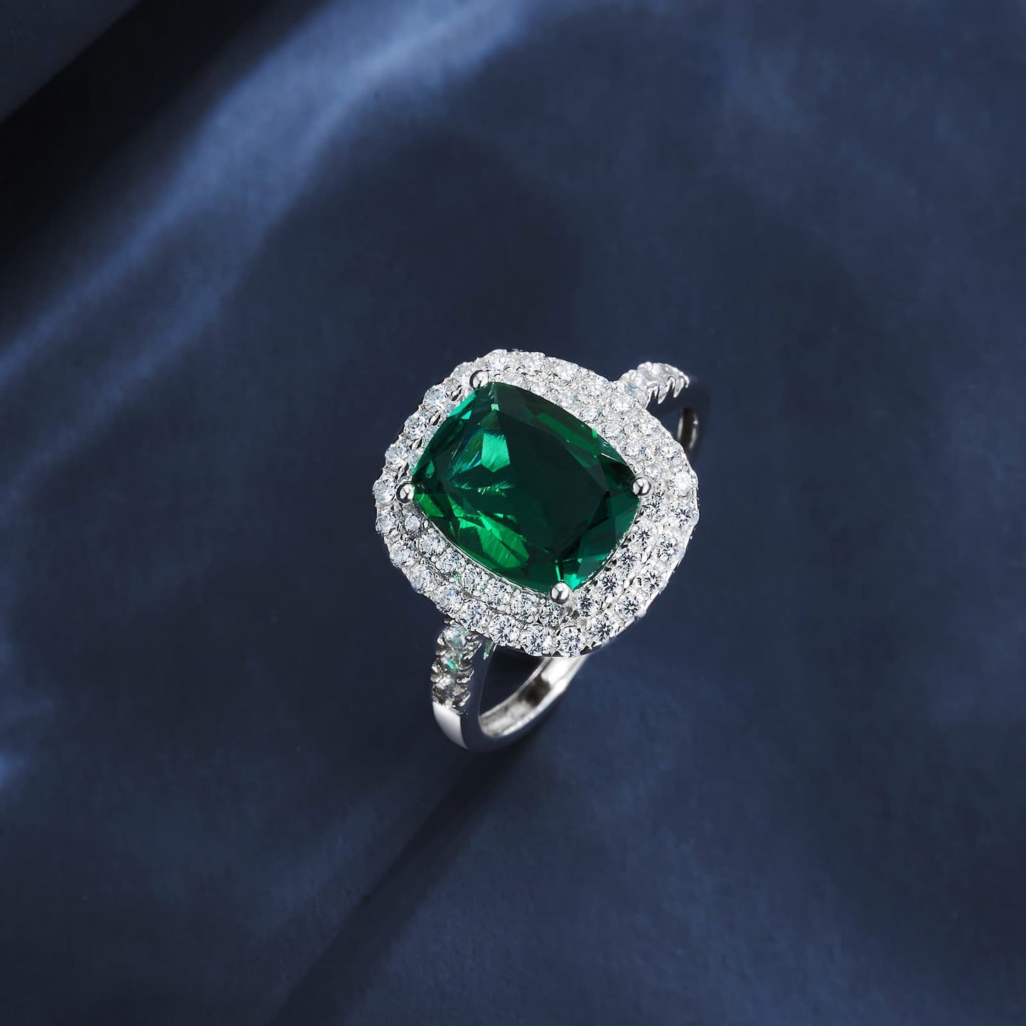 8*10mm 2.5Ct Rectangle Lab Emerald Ring | Rhodium-Plated S925 Silver, Custom Available