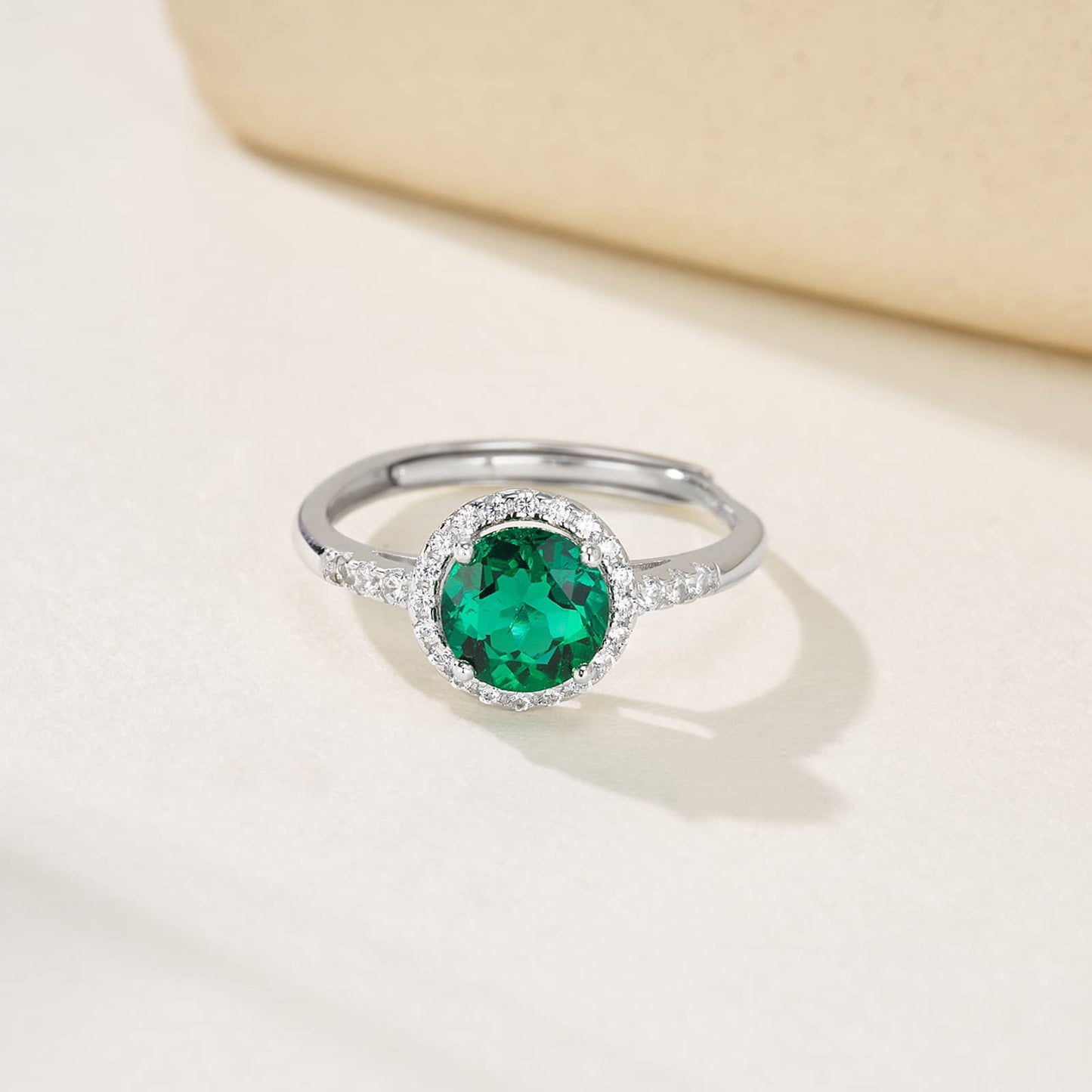 1 Ct Round Lab Emerald Ring | Rhodium-Plated S925 Silver, Custom Available