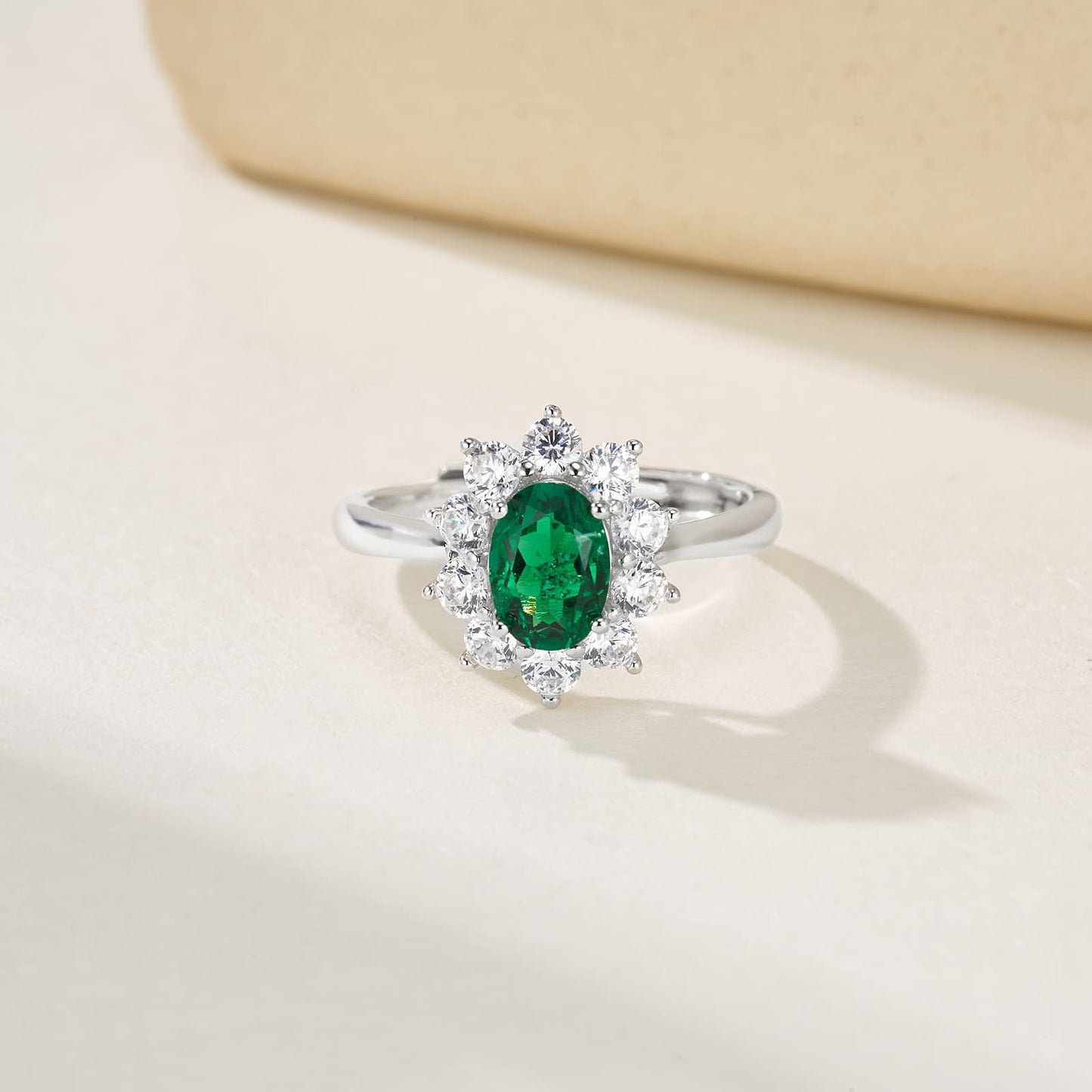 5*7 mm 0.85 Ct Oval Lab Emerald Ring | Rhodium-Plated S925 Silver, Custom Available