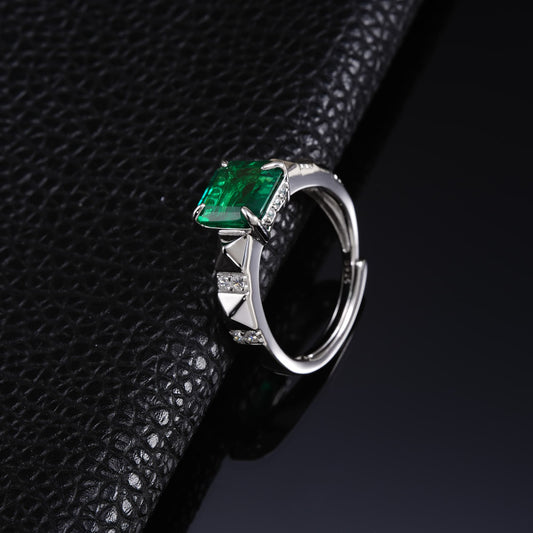 8*8mm Square Lab Emerald Ring | Rhodium-Plated S925 Silver, Custom Available