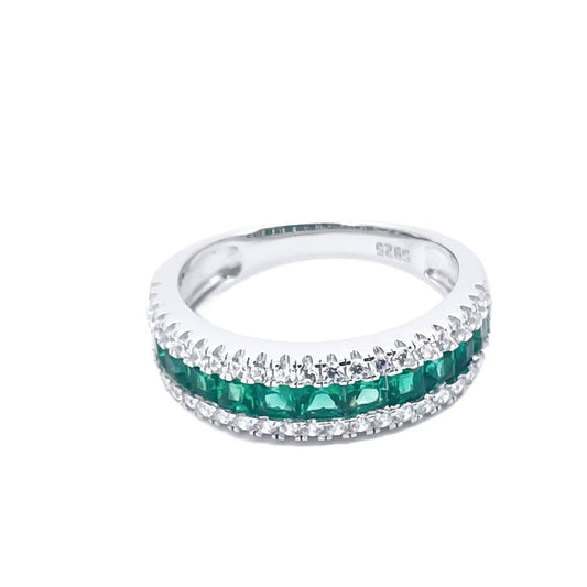 2.5*2.5mm Square Lab Emerald Ring | Rhodium-Plated S925 Silver, Custom Available