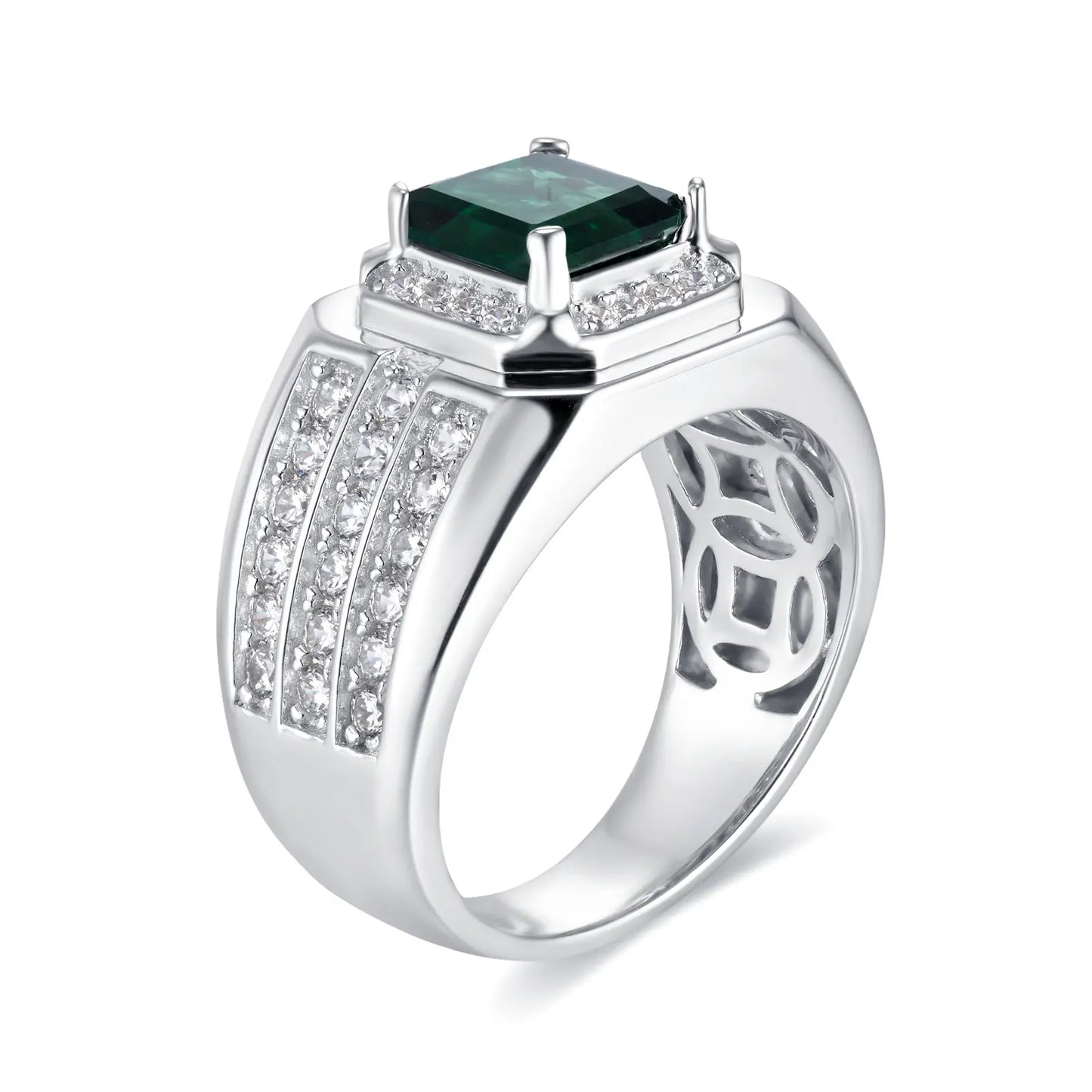 8*8 MM Square Lab Emerald Ring | Rhodium-Plated S925 Silver, Custom Available