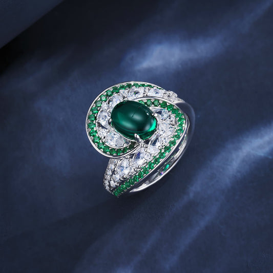 7*9mm 2.5Ct Round Lab Emerald Ring | Rhodium-Plated S925 Silver, Custom Available