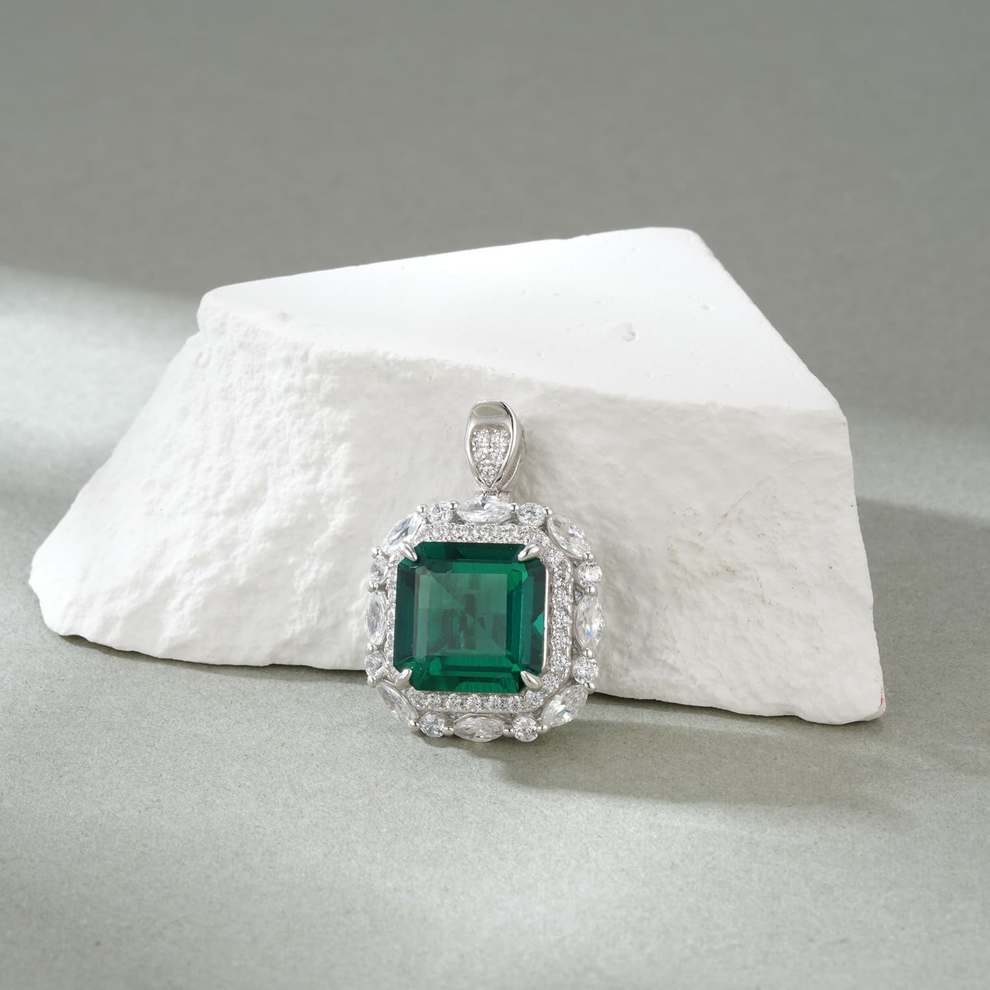 10mm 3.58Ct Square Lab Emerald Ring | Rhodium-Plated S925 Silver, Custom Available