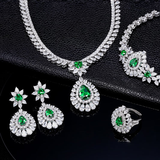 Pear Shape Lab Emerald S925 Set | Silver Jewelry, Custom Available