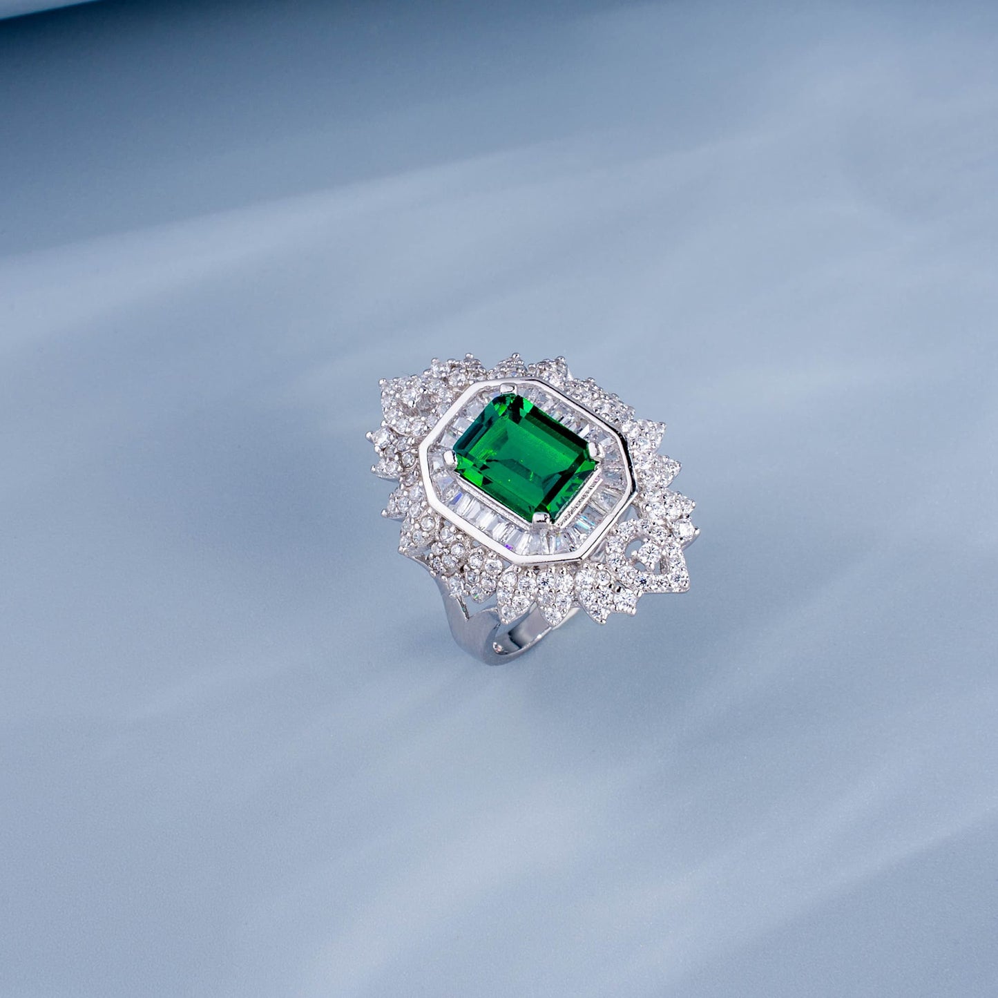 Rectangle Lab Emerald S925 Set | Silver Jewelry, Custom Available
