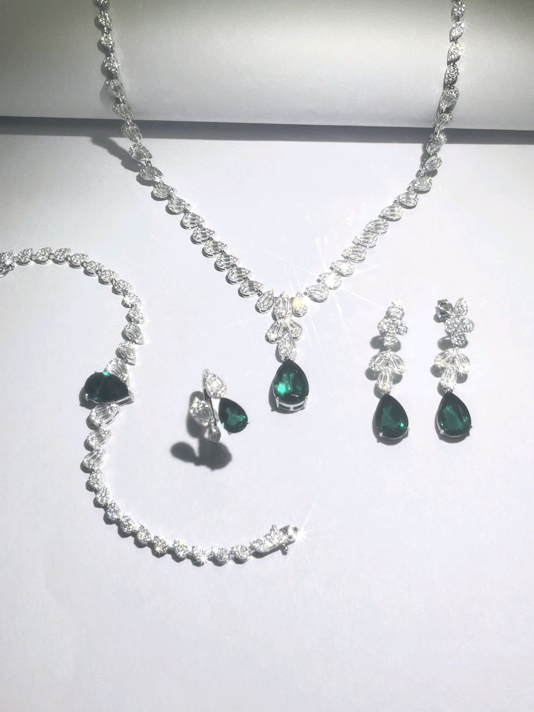 Pear Shaped Lab Emerald S925 Set | Silver Jewelry, Custom Available
