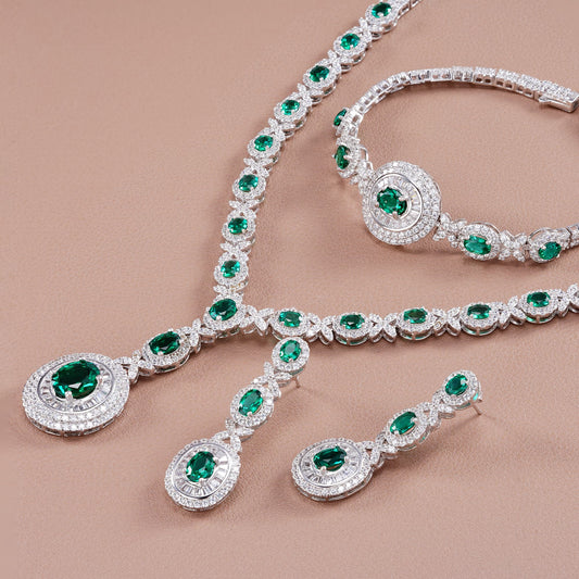 Oval Lab Emerald S925 Set | Silver Jewelry, Custom Available