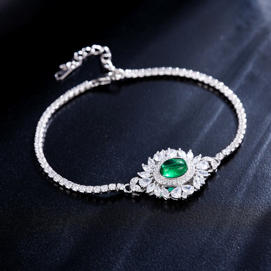 7*9 2.5 Ct Oval Lab Emerald Bracelet | Rhodium-Plated S925 Silver, Custom Available