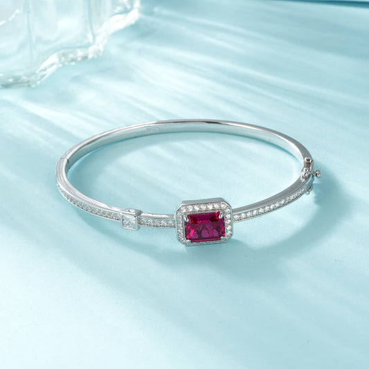 Cushion Lab Ruby Bracelet | Rhodium-Plated S925 Silver, Custom Available