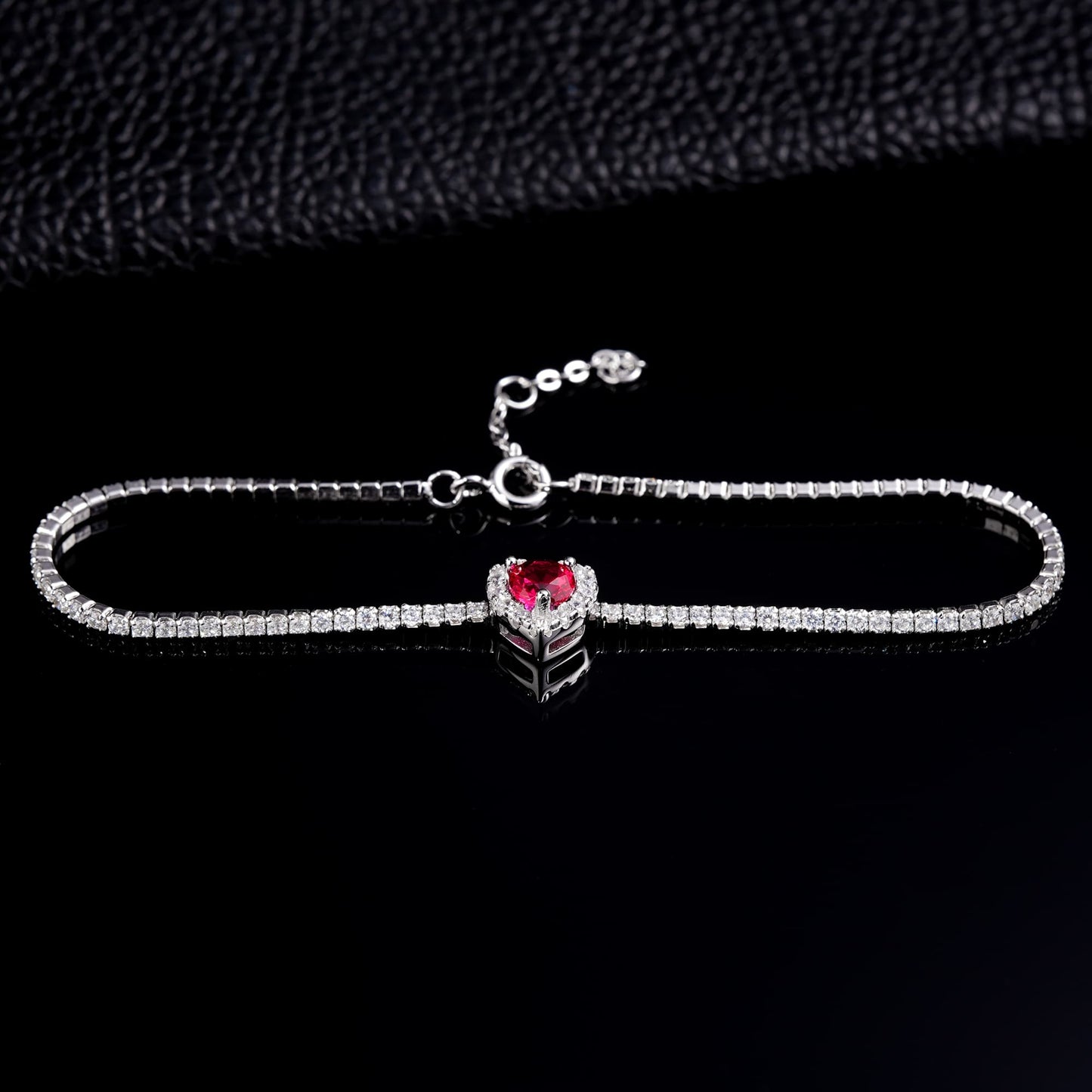Heart Lab Ruby Bracelet | Rhodium-Plated S925 Silver, Custom Available