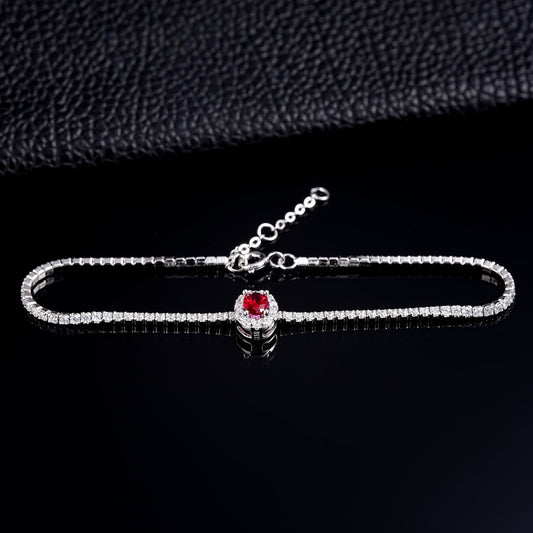 Round Lab Ruby Bracelet | Rhodium-Plated S925 Silver, Custom Available