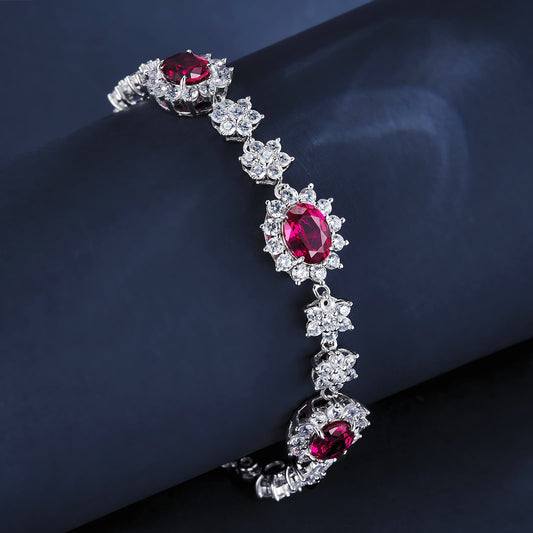 Geometry Lab Ruby Bracelet | Rhodium-Plated S925 Silver, Custom Available