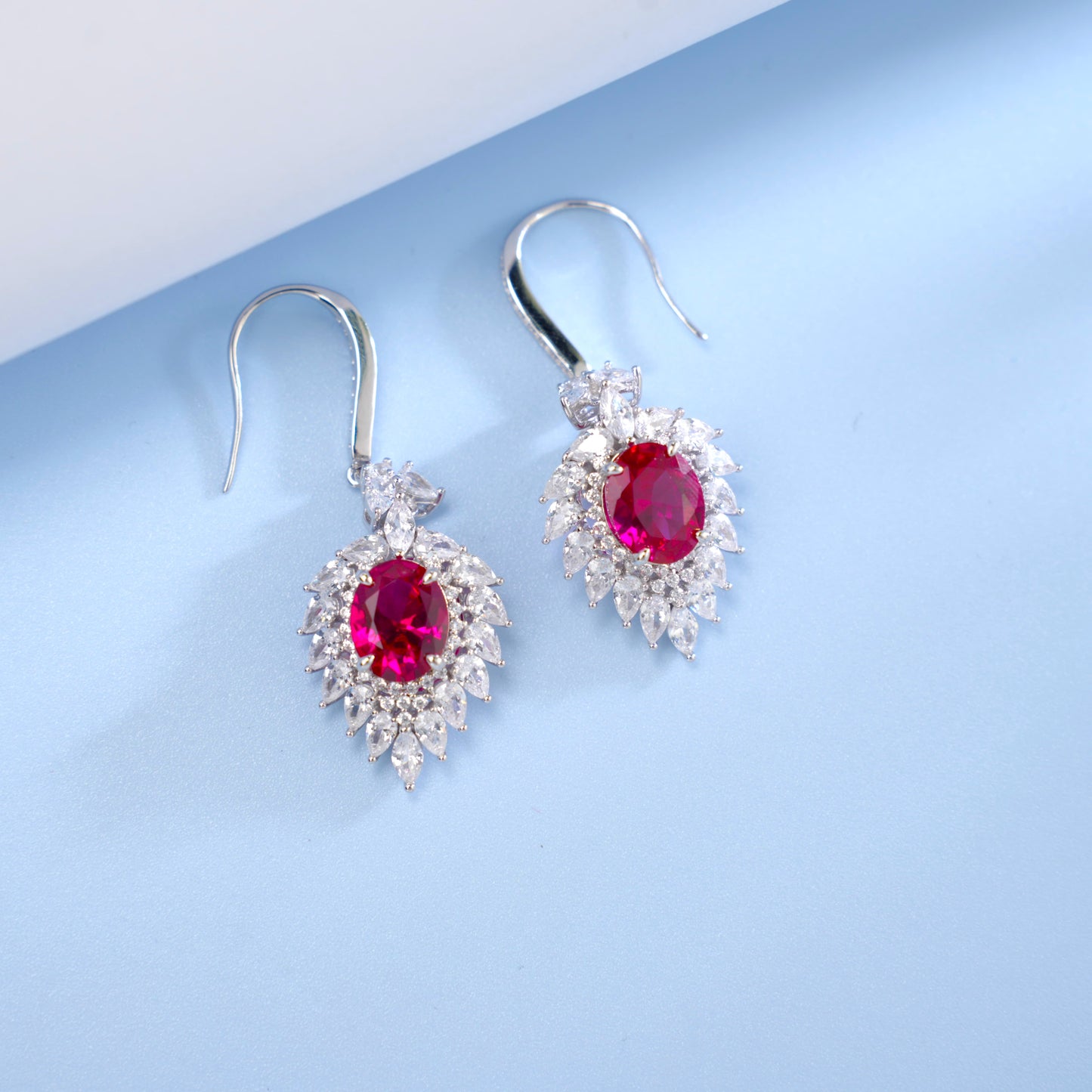 Oval Lab Ruby Earring | Rhodium-Plated S925 Silver, Custom Available