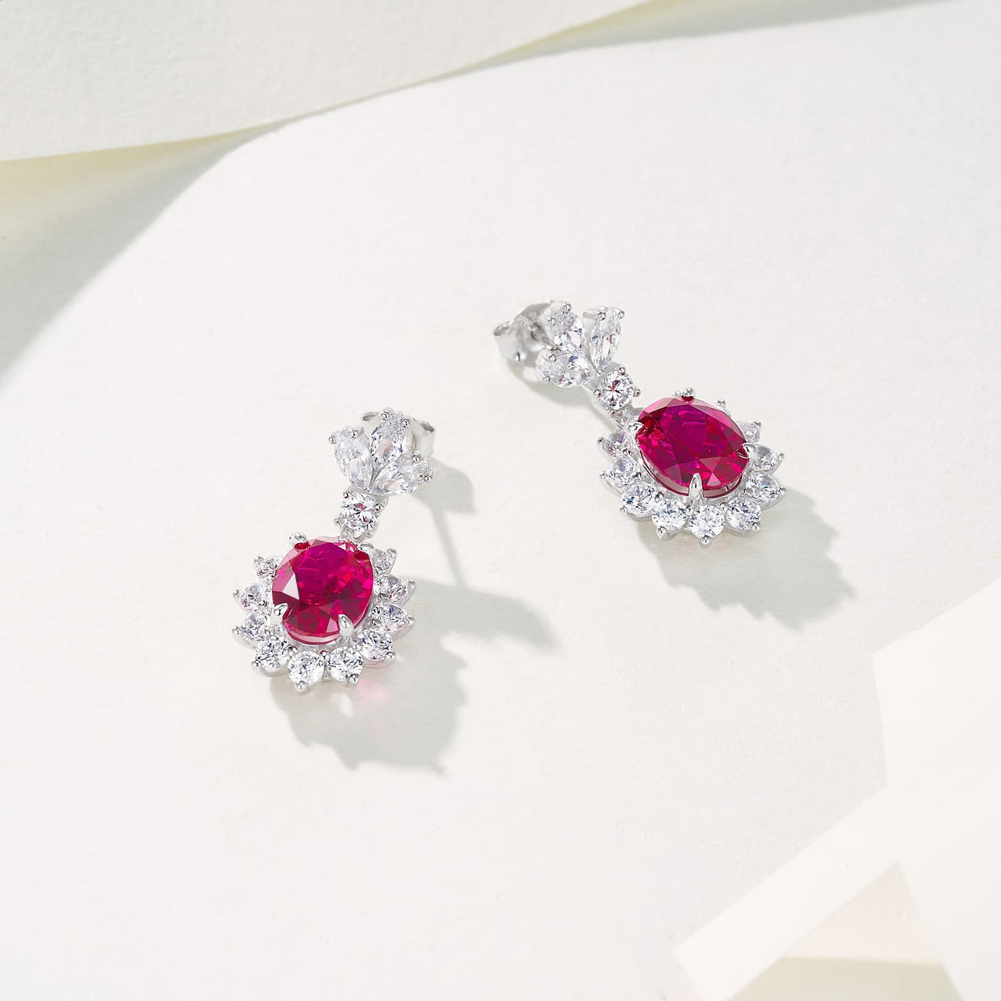 3.2ct Oval Lab Ruby Earring | Rhodium-Plated S925 Silver, Custom Available