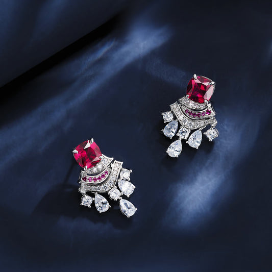 5.8ct Geometry Lab Ruby Earring | Rhodium-Plated S925 Silver, Custom Available