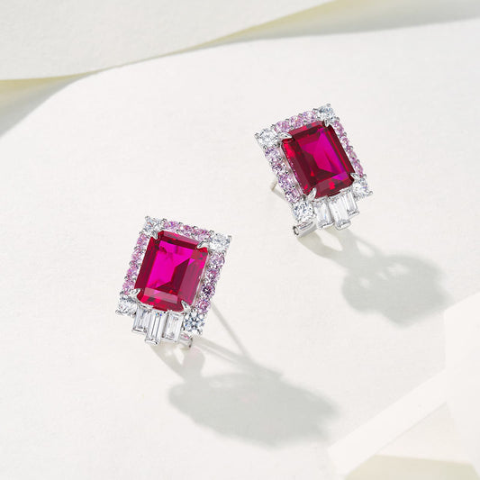 3.82ct SQ Lab Ruby Earring | Rhodium-Plated S925 Silver, Custom Available