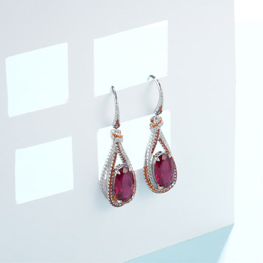 7ct Geometry Lab Ruby Earring | Rhodium-Plated S925 Silver, Custom Available