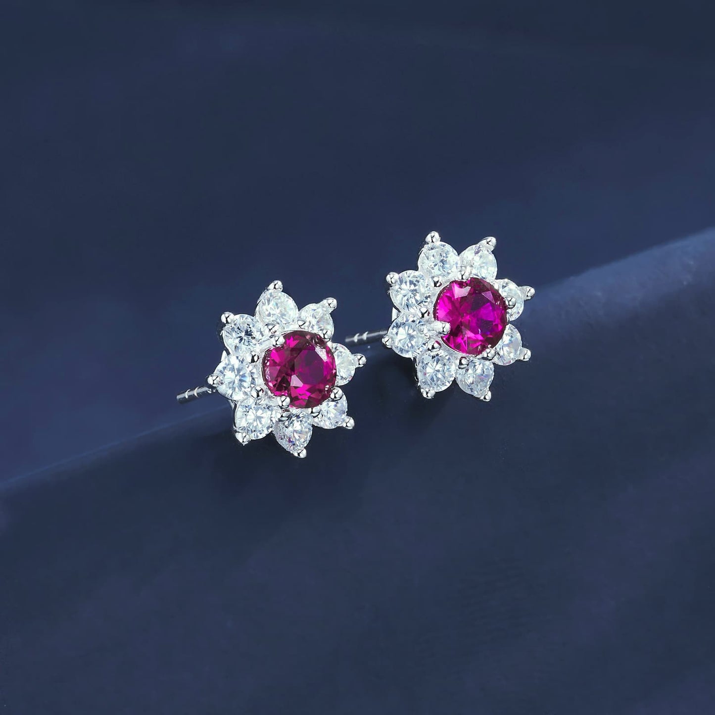 Geometry Lab Ruby Earring | Rhodium-Plated S925 Silver, Custom Available