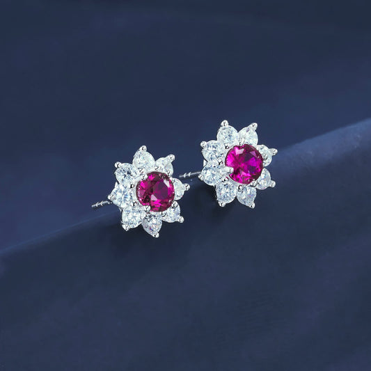 Geometry Lab Ruby Earring | Rhodium-Plated S925 Silver, Custom Available