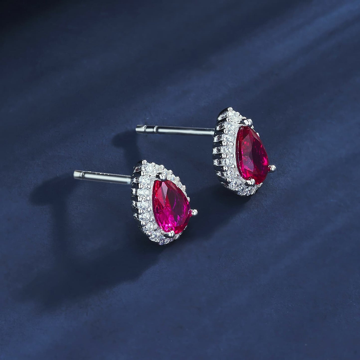 Pear Lab Ruby Earring | Rhodium-Plated S925 Silver, Custom Available