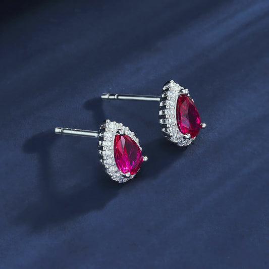 Pear Lab Ruby Earring | Rhodium-Plated S925 Silver, Custom Available