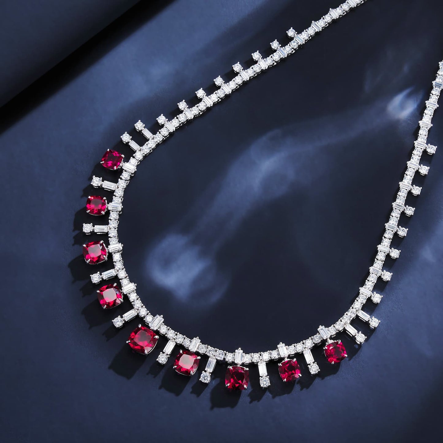 Cushion Lab Ruby Necklace | Rhodium-Plated S925 Silver, Custom Available