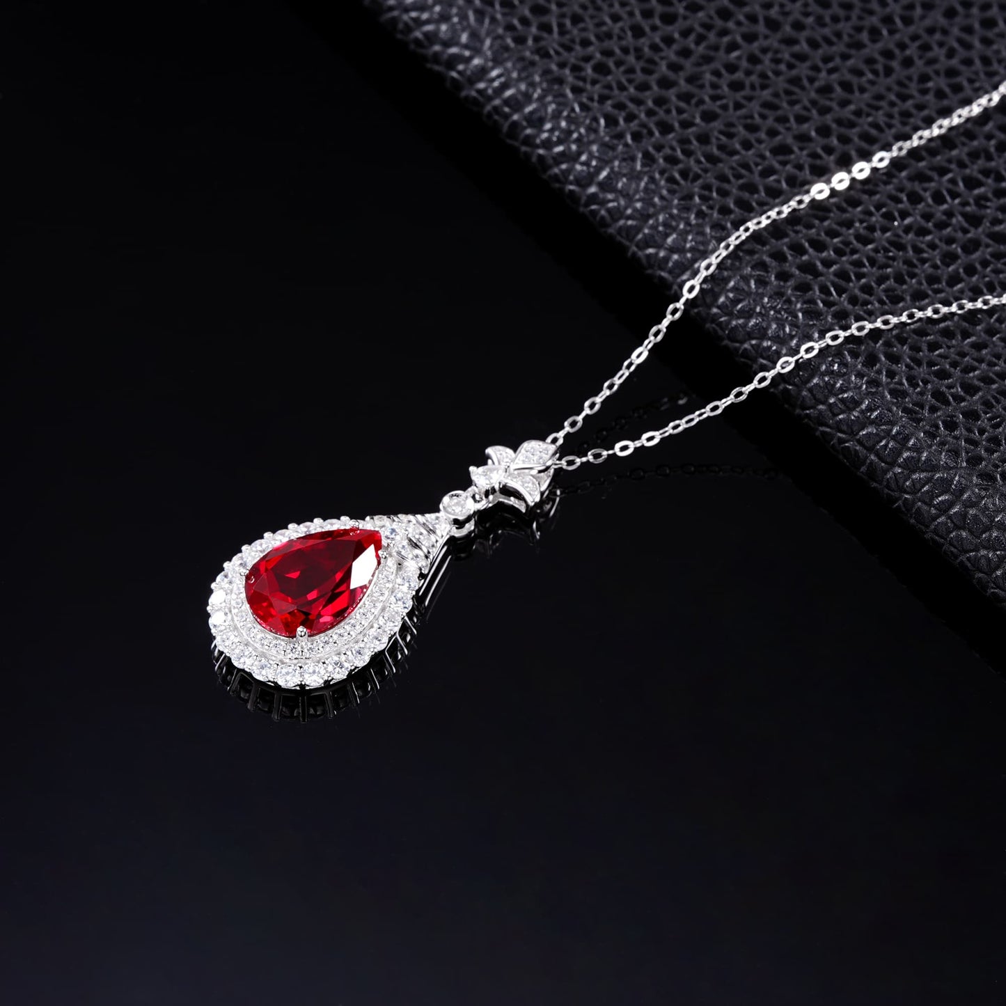 4.98ct Pear Lab Ruby Necklace | Rhodium-Plated S925 Silver, Custom Available