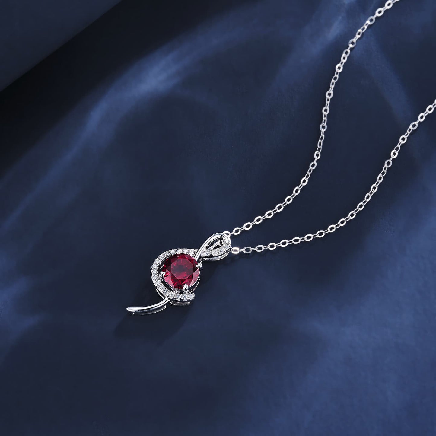 Geometry Lab Ruby Necklace | Rhodium-Plated S925 Silver, Custom Available