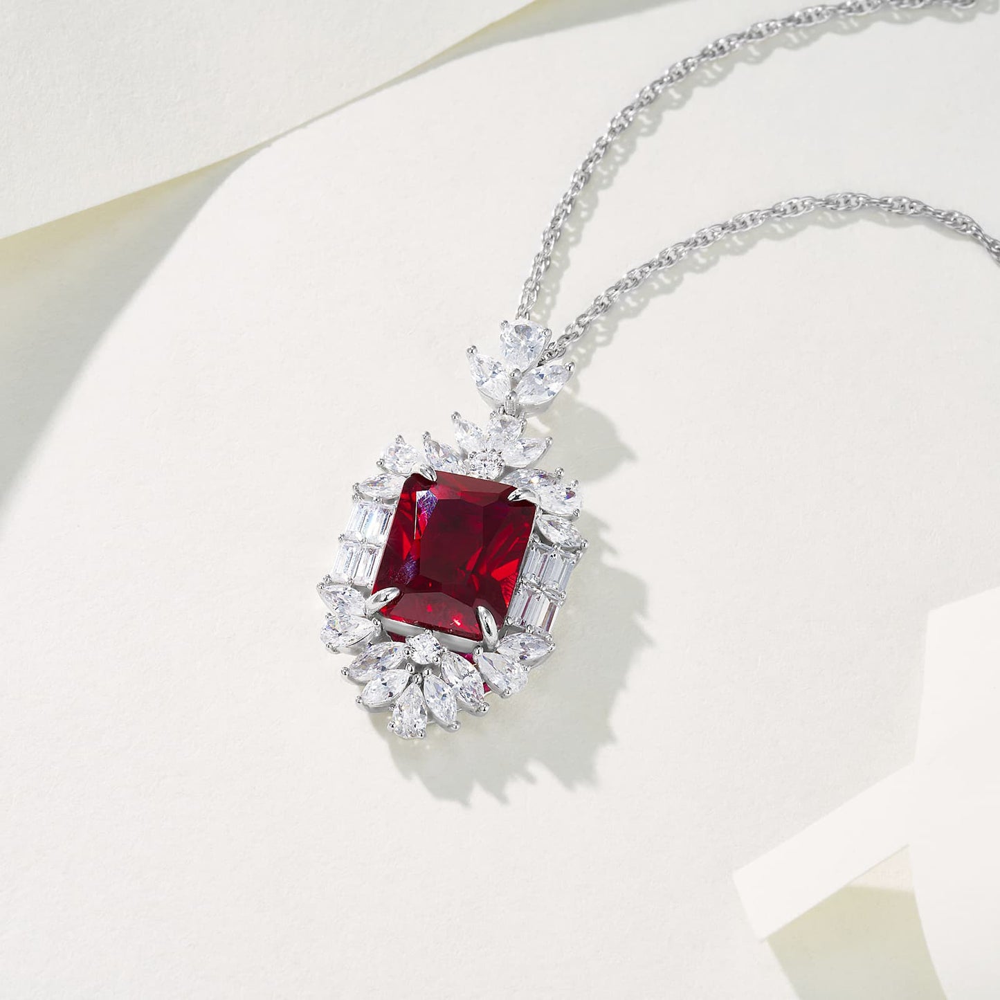 12.86ct SQ Lab Ruby Necklace | Rhodium-Plated S925 Silver, Custom Available