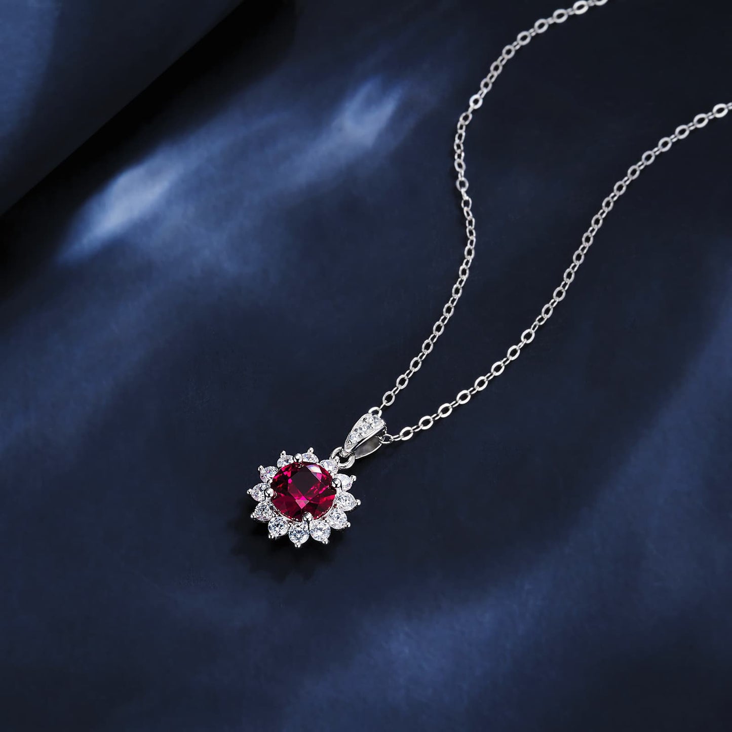 1.2ct Geometry Lab Ruby Necklace | Rhodium-Plated S925 Silver, Custom Available