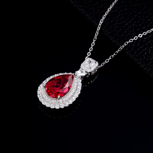 Pear Lab Ruby Necklace | Rhodium-Plated S925 Silver, Custom Available