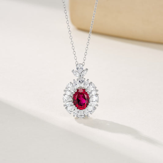 2ct Round Lab Ruby Necklace | Rhodium-Plated S925 Silver, Custom Available