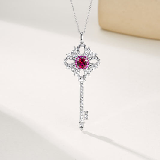 1.22ct Geometry Lab Ruby Necklace | Rhodium-Plated S925 Silver, Custom Available