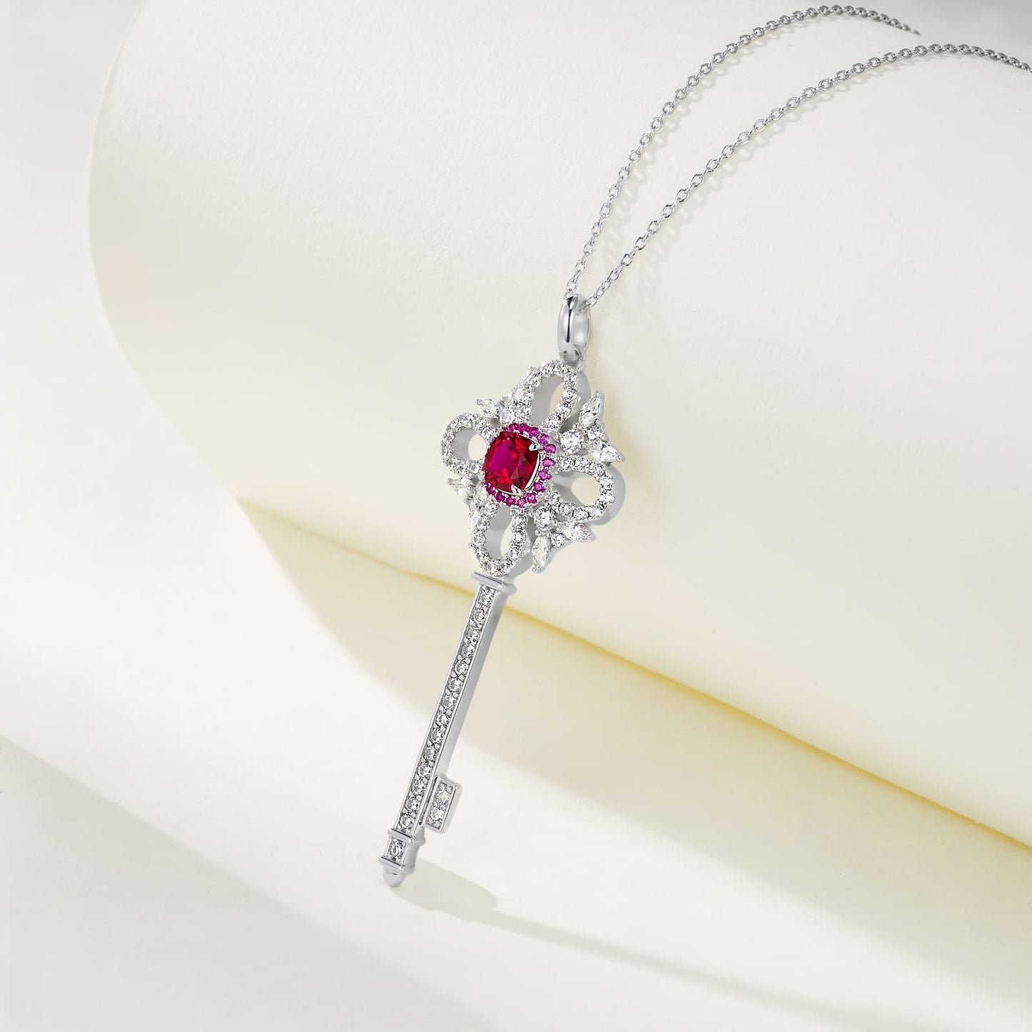 1.22ct Geometry Lab Ruby Necklace | Rhodium-Plated S925 Silver, Custom Available