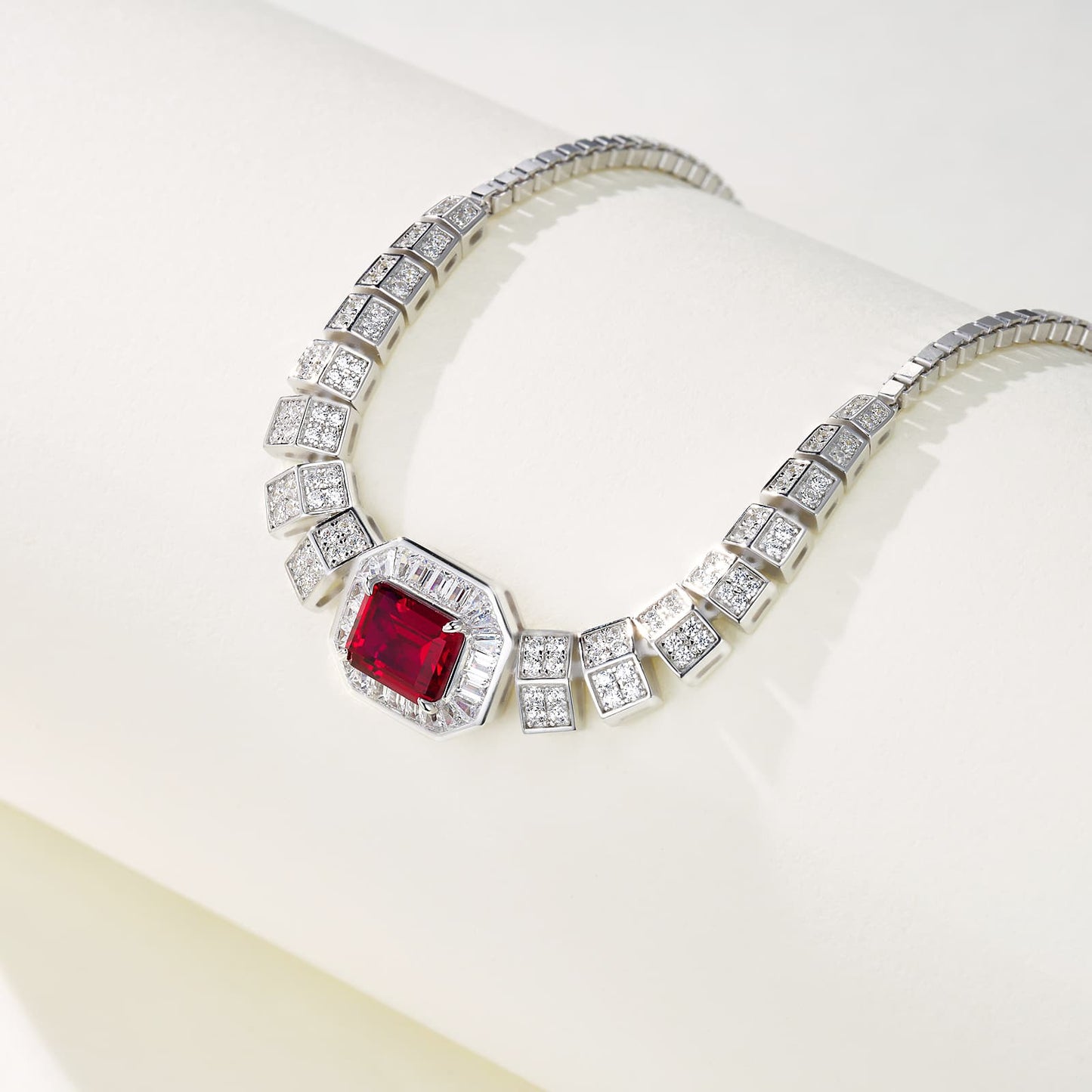 1.5ct Baguette Lab Ruby Necklace | Rhodium-Plated S925 Silver, Custom Available