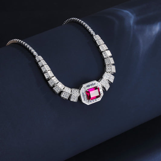 1.5ct Baguette Lab Ruby Necklace | Rhodium-Plated S925 Silver, Custom Available