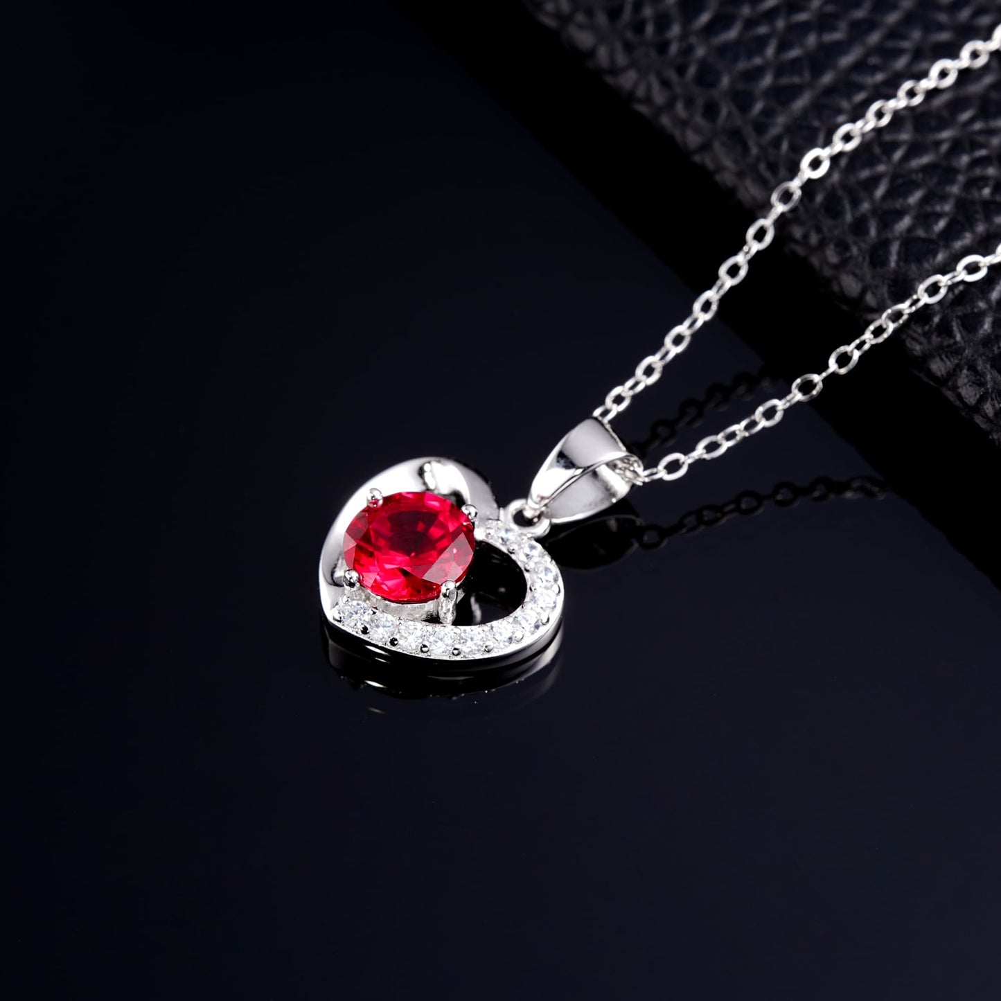 Round Lab Ruby Necklace | Rhodium-Plated S925 Silver, Custom Available