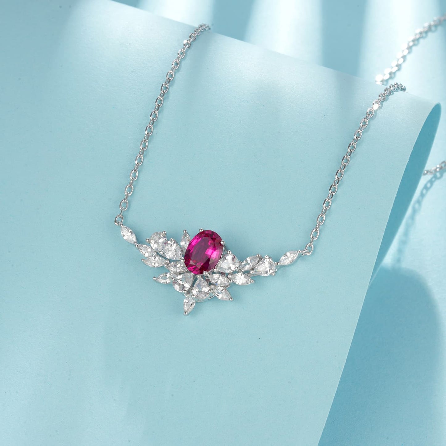 1.56ct Geometry Lab Ruby Necklace | Rhodium-Plated S925 Silver, Custom Available