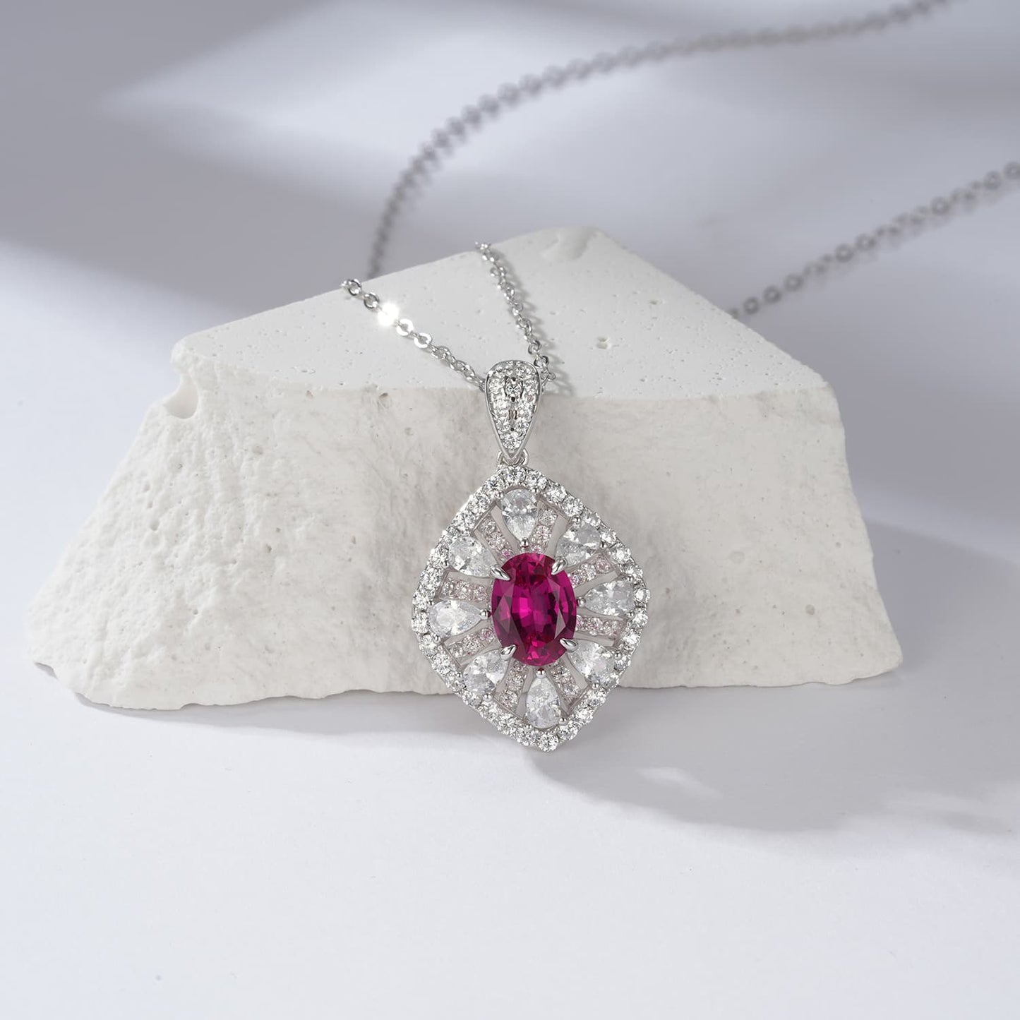 1.4ct Geometry Lab Ruby Necklace | Rhodium-Plated S925 Silver, Custom Available