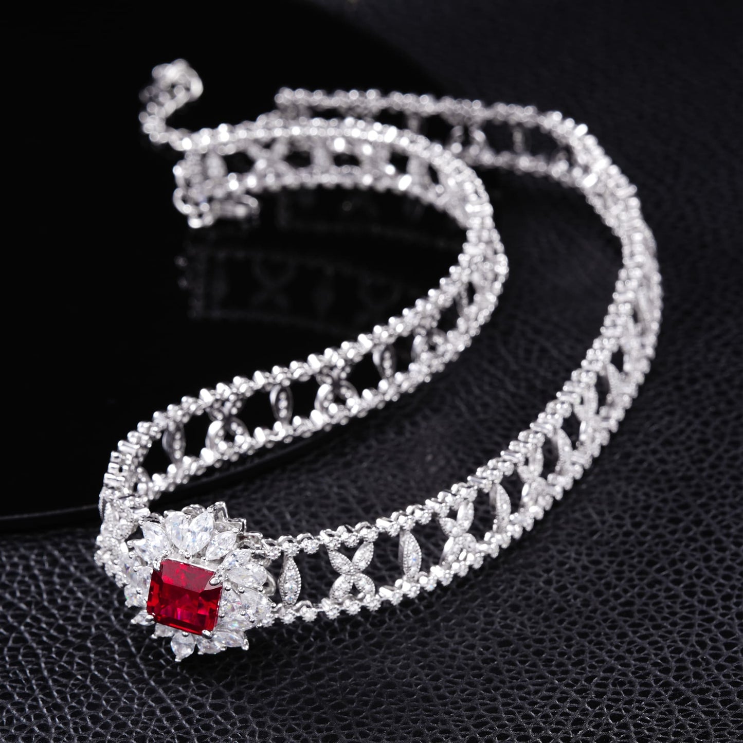 Geometry Lab Ruby Necklace | Rhodium-Plated S925 Silver, Custom Available