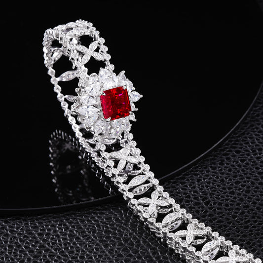 Geometry Lab Ruby Necklace | Rhodium-Plated S925 Silver, Custom Available